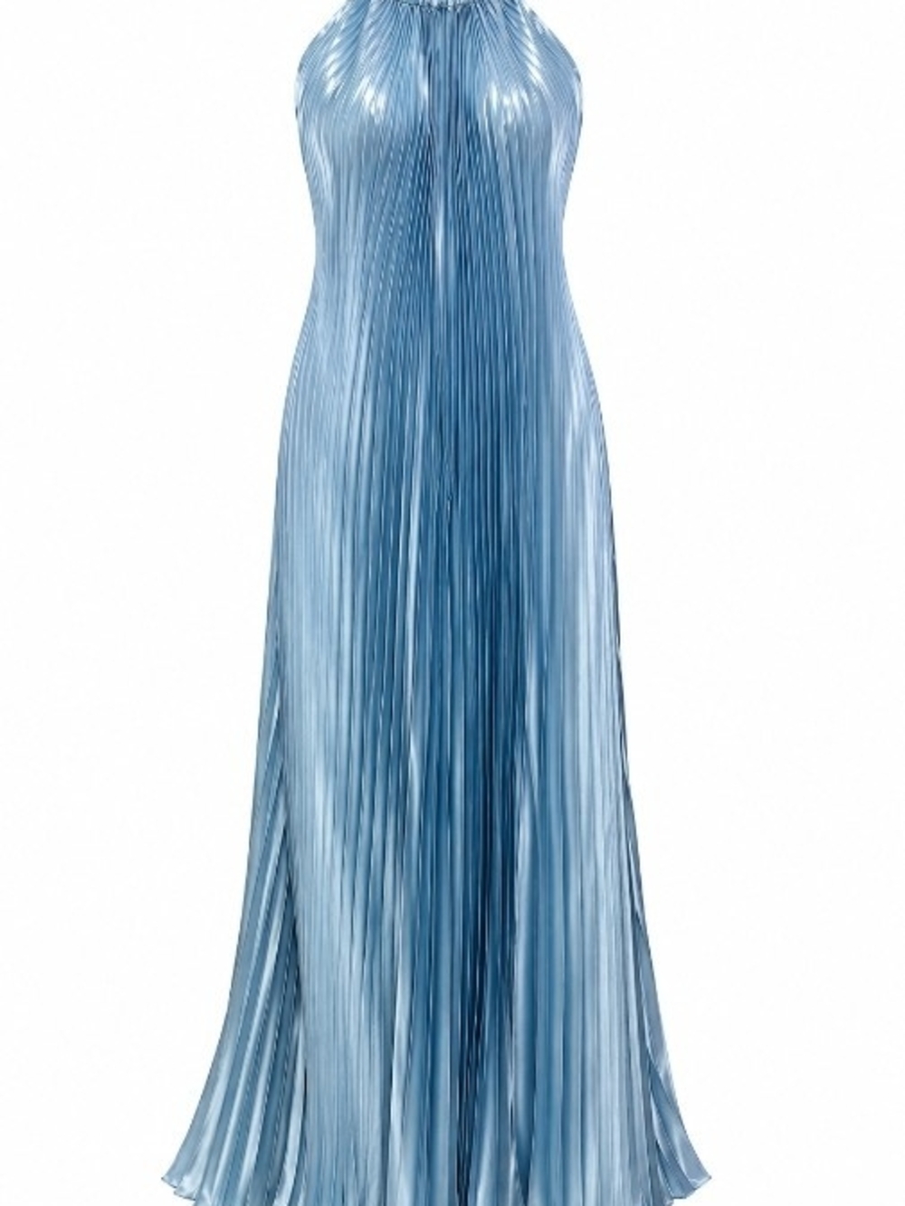 Formal Designer Wedding Guest NWT L'IDÉE Deesse Pleated Maxi Gown Light Blue